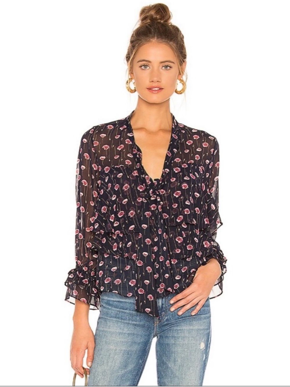 Misa Los Angeles Jema Top Floral Tie-Neck Blouse w/ Pink
Print Size Medium